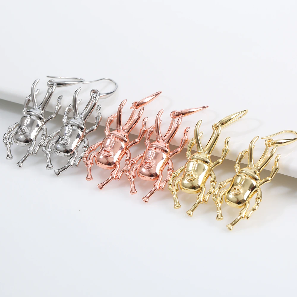 Temperament Set New Metal Geometry Animal Beetle Pendant Necklace Earrings For Women 18K Plating Gold And Silver Luxury