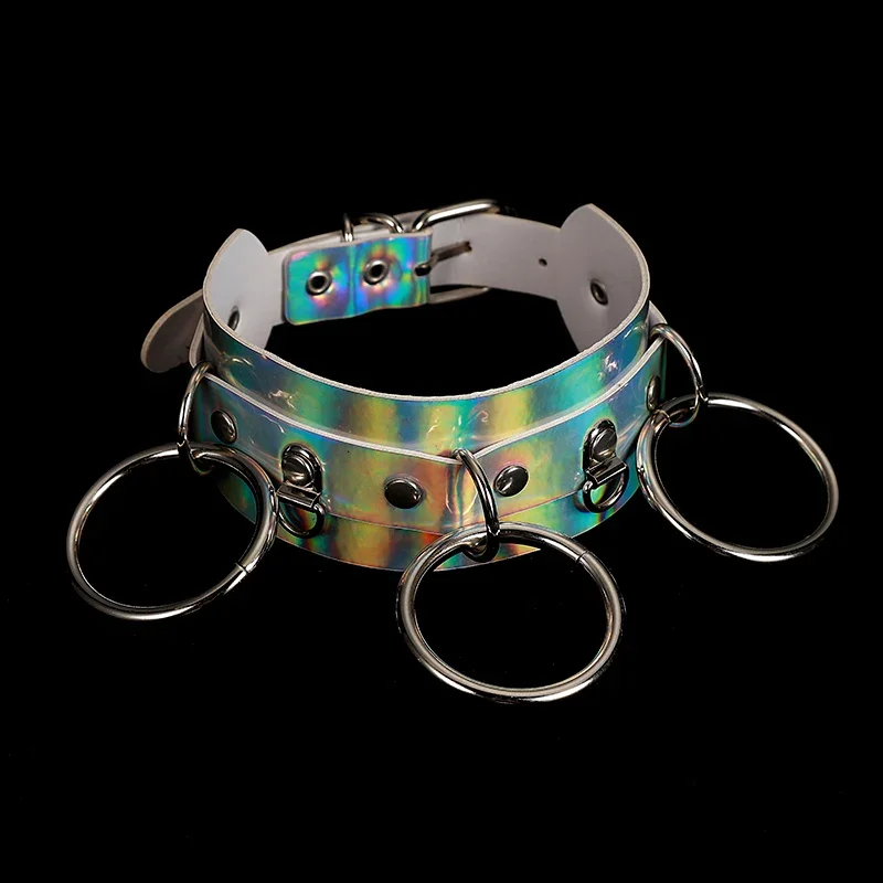 Holographic Rainbow Choker for Women, Chain Necklace, Punk, Leather Collar, Rave Festival, Costume Jewelry