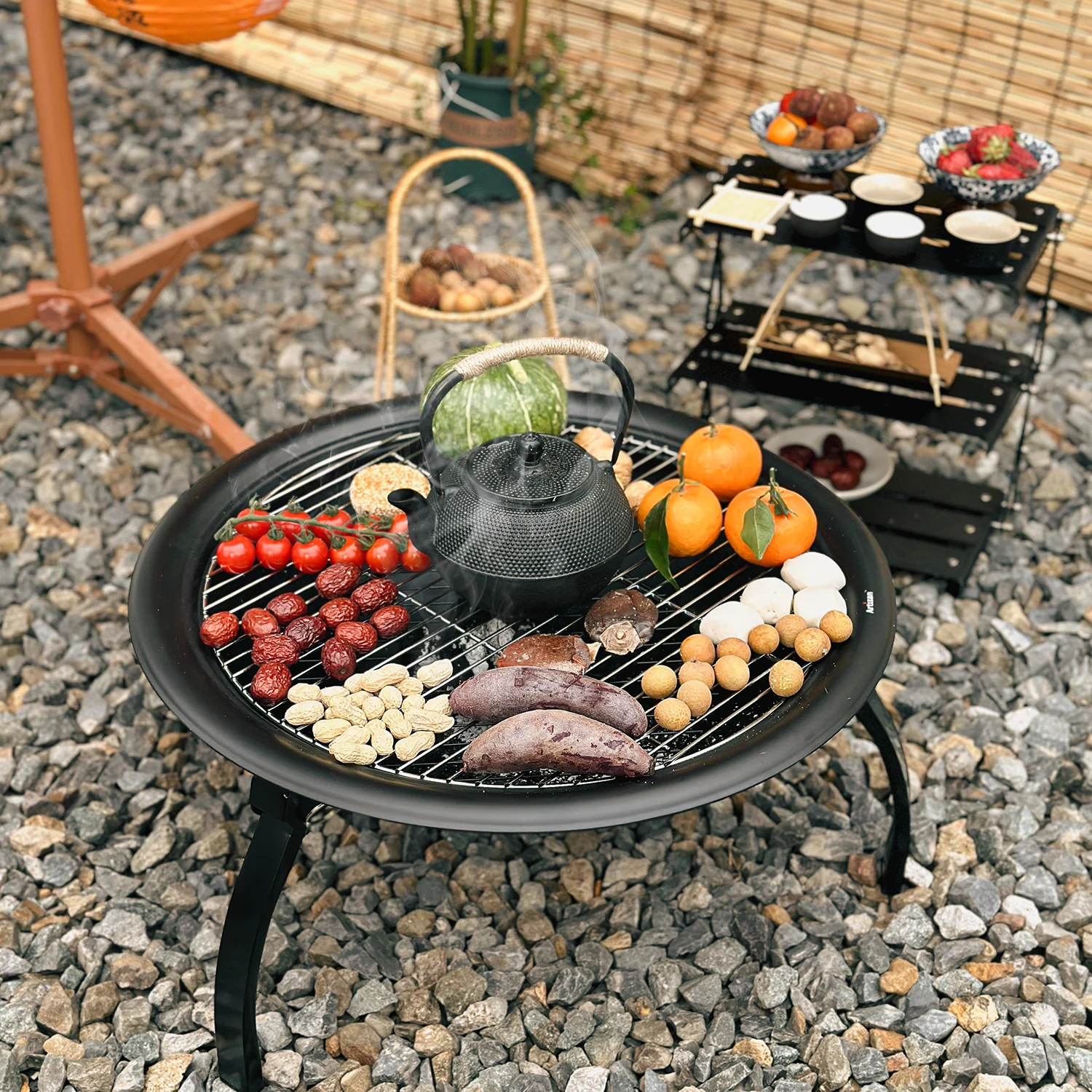 

Folding brazier BBQ grill heating camping stove
