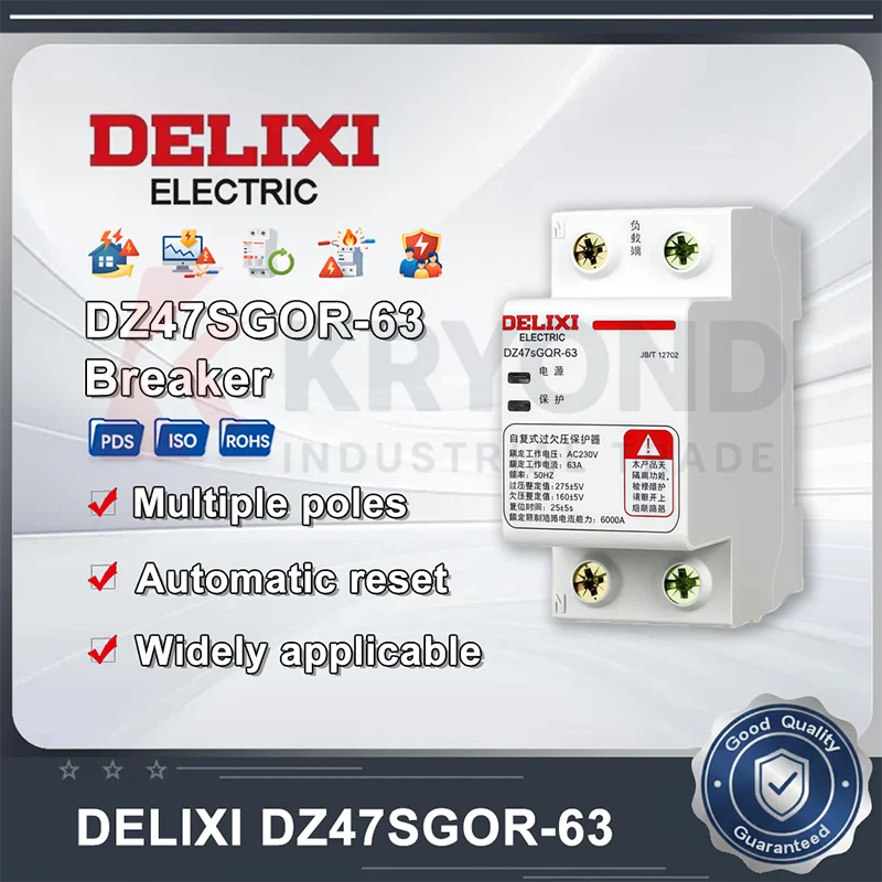DELIXI DZ47SGOR-63 Automatic Reset Over Under Voltage Protector Circuit Breaker for Home Distribution Board Safety 220V 40A 63A