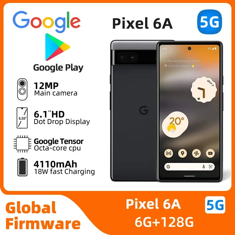 Google Pixel6a 5G CPU Google Tensor Battery capacity 4410mAh SmartPhone 12MP Cameraoriginal used phone