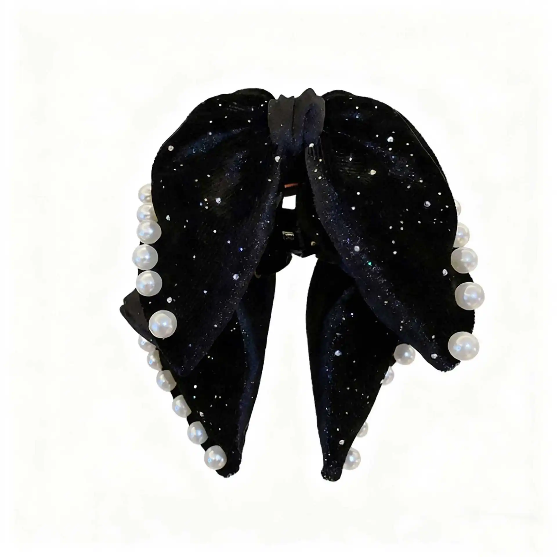 1 pieza de pinzas para el cabello con lazo de terciopelo con temática navideña de otoño e invierno para mujer con perlas, accesorios festivos para el cabello para uso diario, cabello elegante