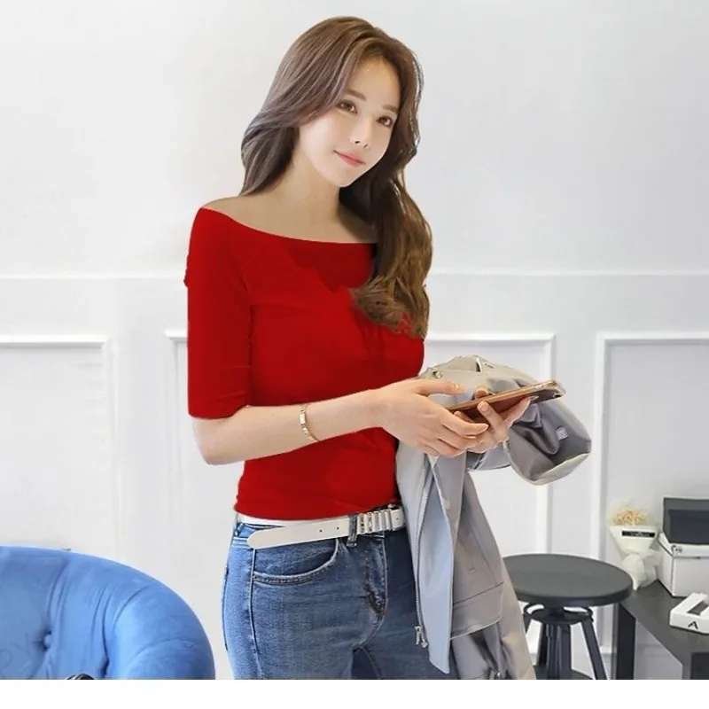 Ladies Fashion White Off Shoulder T Shirts Women Clothing  Woman Kawaii Sexy Long Sleeve Blouse Female Womens Tops