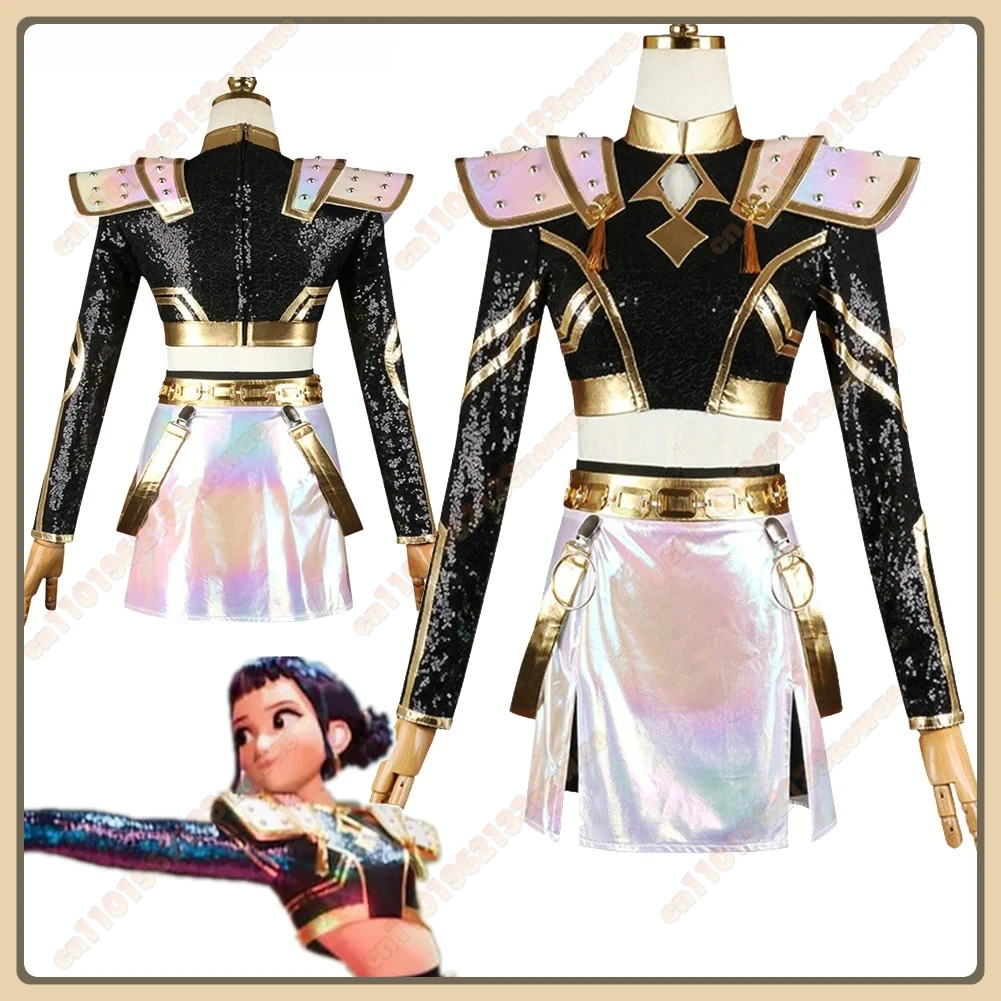 

new Zoey Stage Performance Cosplay Costume Anime Demon Roleplay Hunters KPop Black Gold Set Uniform Women Girls Halloween Suit