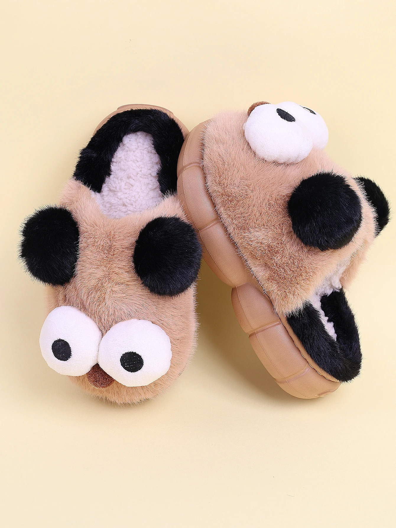 

Пара коричневых детских хлопковых тапочек на осень и зиму, домашние детские плюшевые тапочки, милые нескользящие тапочки для мальчиков и девочек, малышей и детей старшего возраста для домашнего использования
