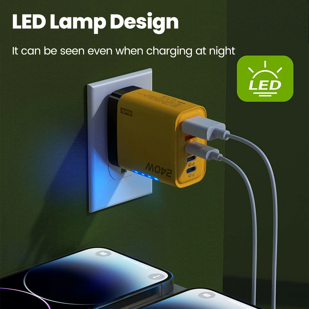 240 واط 5 منافذ 2USB + 3 نوع C شحن سريع LED شاحن الهاتف المحمول لشاومي هواوي آيفون سامسونج USB C الولايات المتحدة/الاتحاد الأوروبي مهايئ شاحن
