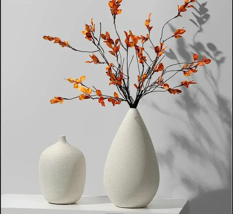 Weiße Keramik-Vase mit kleinem Mund, getrocknete Blumenornamente, Arrangement, Heimdekoration, Hydrokultur-Vasen, dekorativ