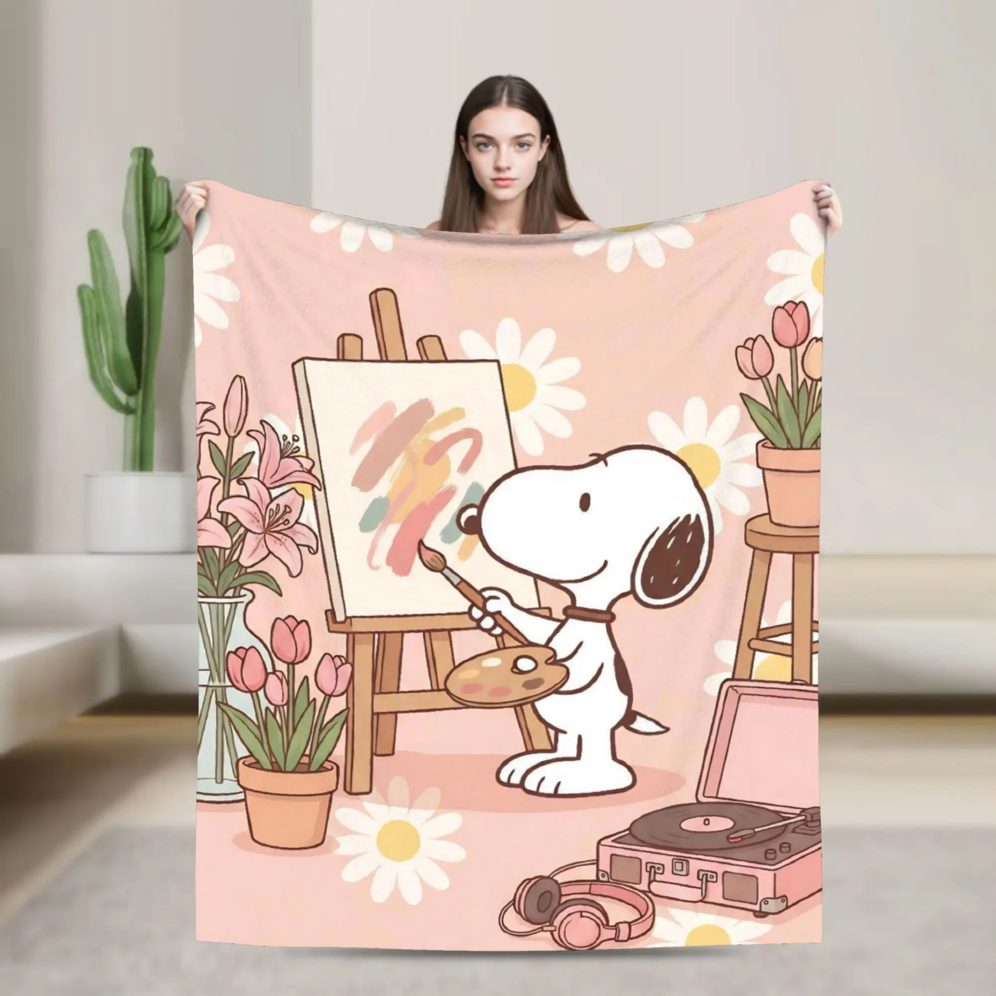 Drawing Cute S-Snoopys Blankets Flannel  Super Warm Throw Blankets for Bed Bed Rug