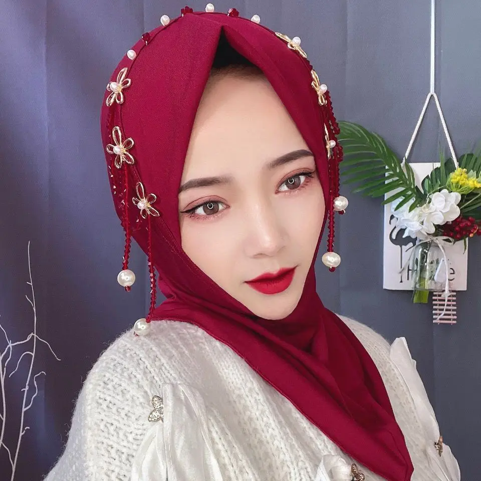 Free shipping Hijab muslimischen Frauen Schal Kopftuch Luxus Quasten Chiffon Schal Malaysia Gebet Kufi Islam Saudi-Arabien Mode