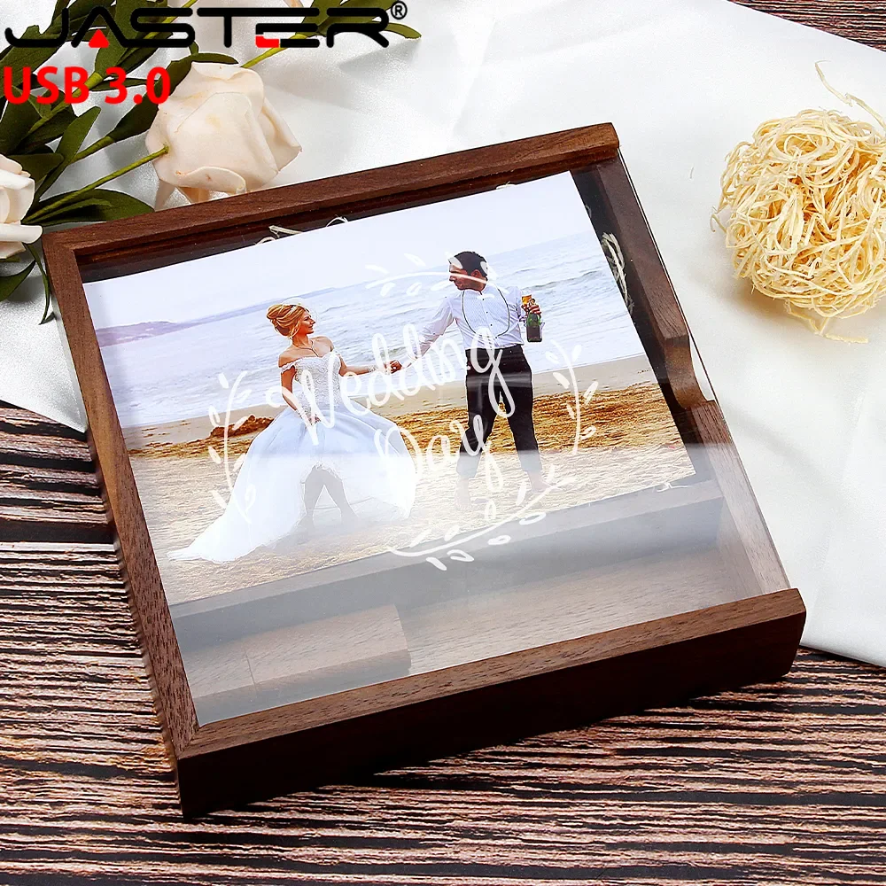 JASTER Album Wooden Box USB 3.0 Flash Drives 128GB Creative Photography Wedding Gift Memory Stick 64GB Laser Engraving Pen Drive