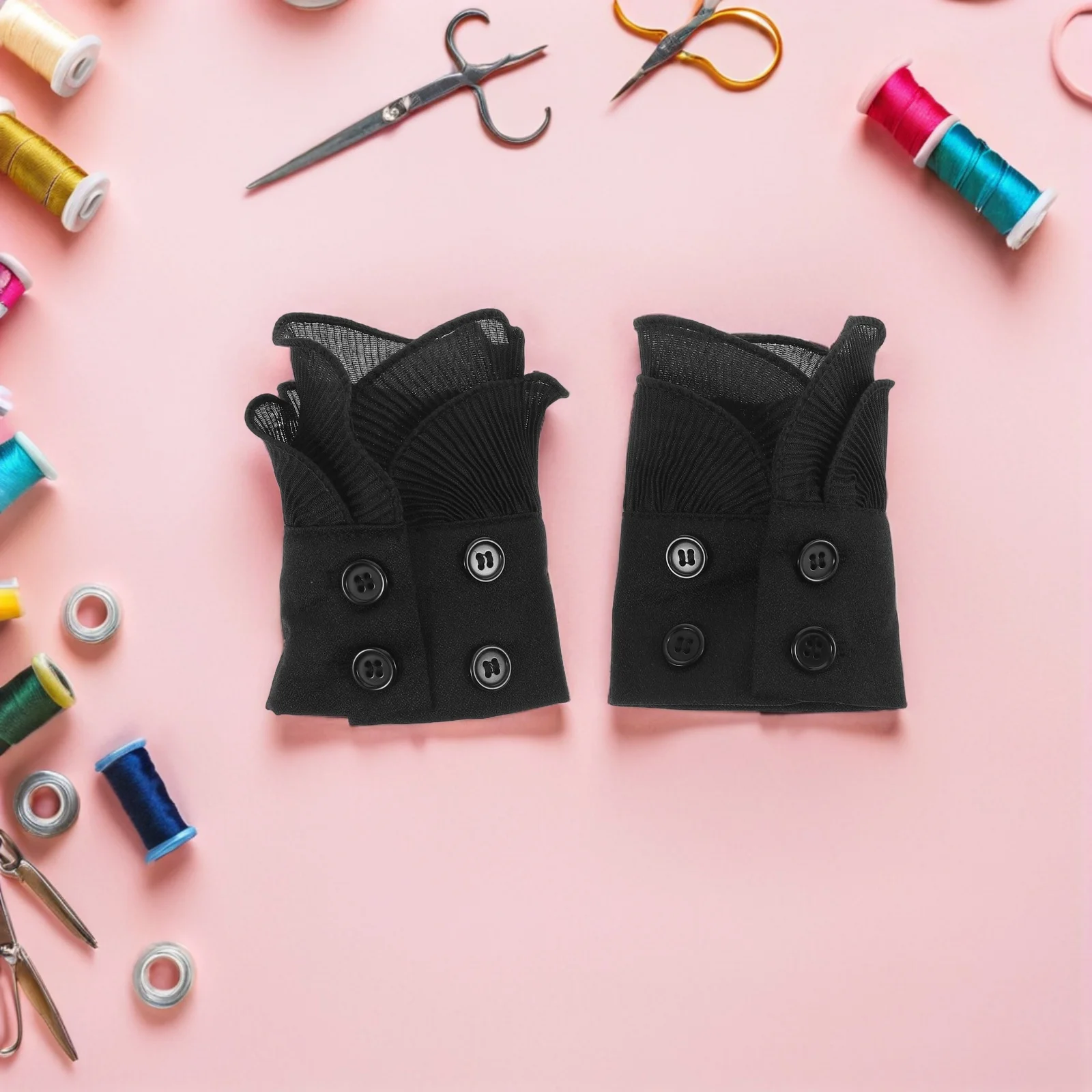 

1 Pair Black Detachable Faux Cuffs Decorative Wrist Accessories For Women Costume Sleeve Cuffs For Wedding Masquerade Party -