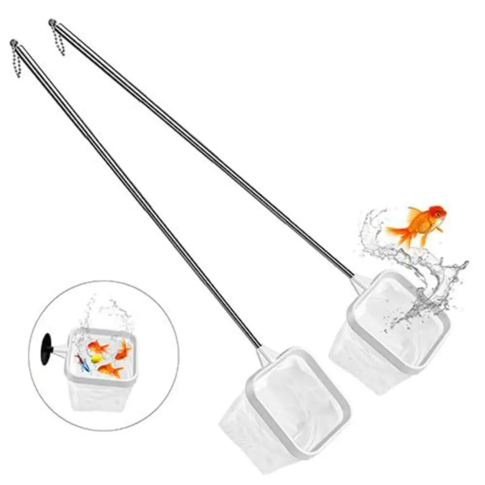With Suction Cup Aquarium Square Fishing Net Extendable Fishing Gear Goldfish Net Long Handle Aquarium Shrimp Net