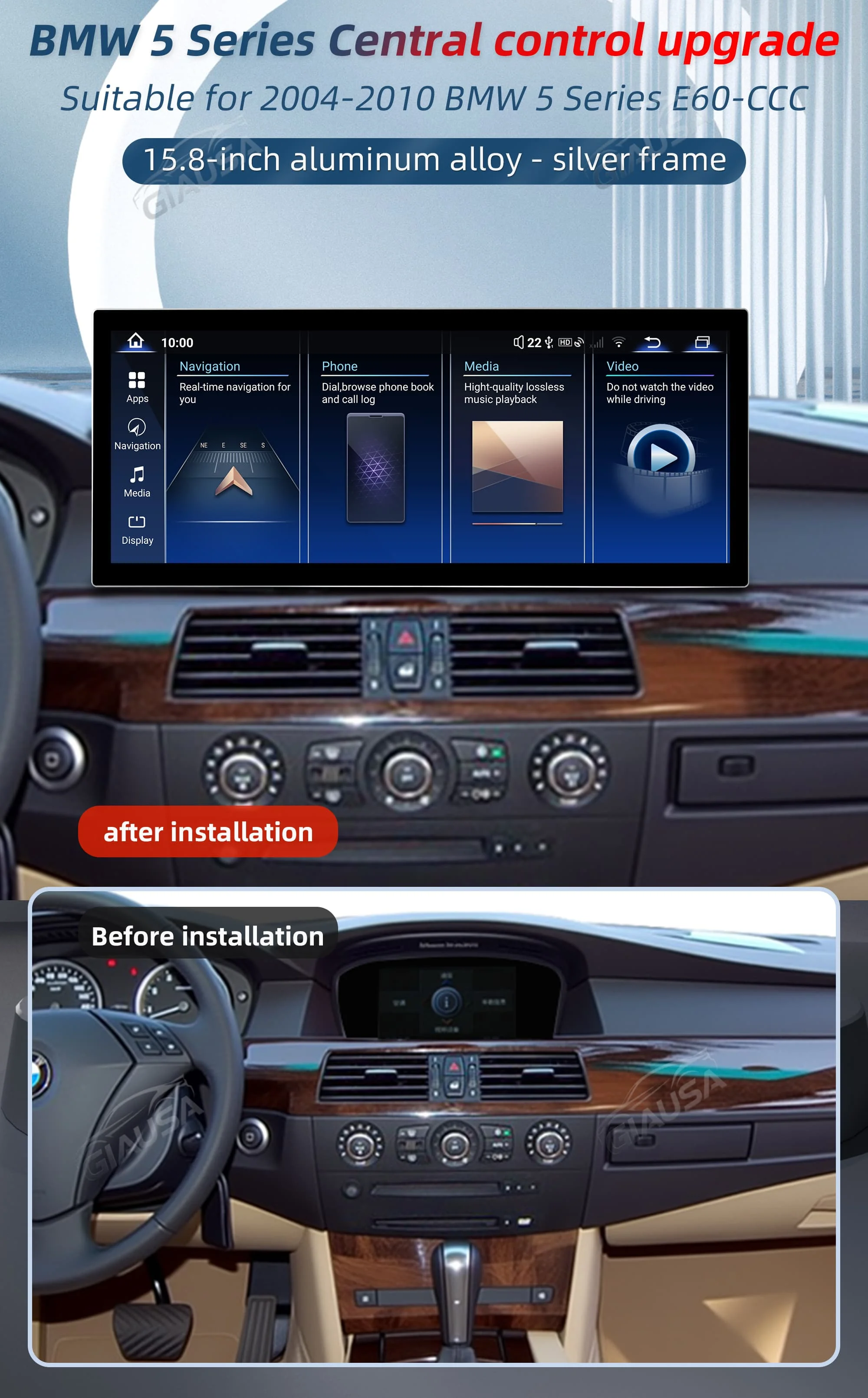 15.8 inch Car Radio For BMW 5 Series F10 F15 2013-2017 AC Panel Linux System Navigation GPS Multimedia Stereo Player Head Unit