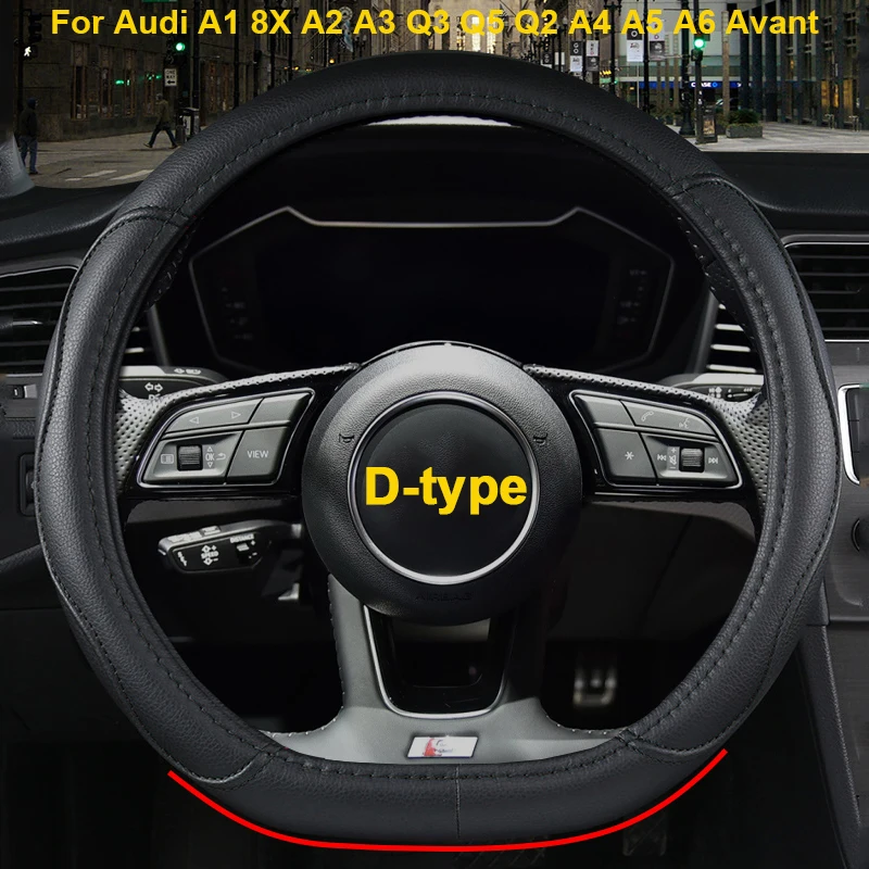 O D Type Car Steering Wheel Cover Wrap for Audi A1 8X A2 A3 Q3 Q5 Q2 A4 A5 A6 Avant 37-38CM Steering-Wheel