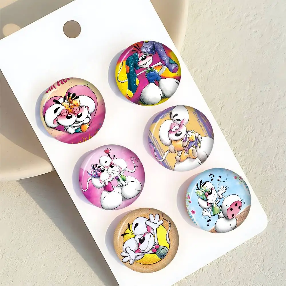 Cartoon D-Diddl Love Niedliche Kawaii Cartoon-Broschen, Abzeichen, runde handgefertigte Brosche, Anstecknadeln, Schmuck für Rucksack, Kleidung, Geschenke