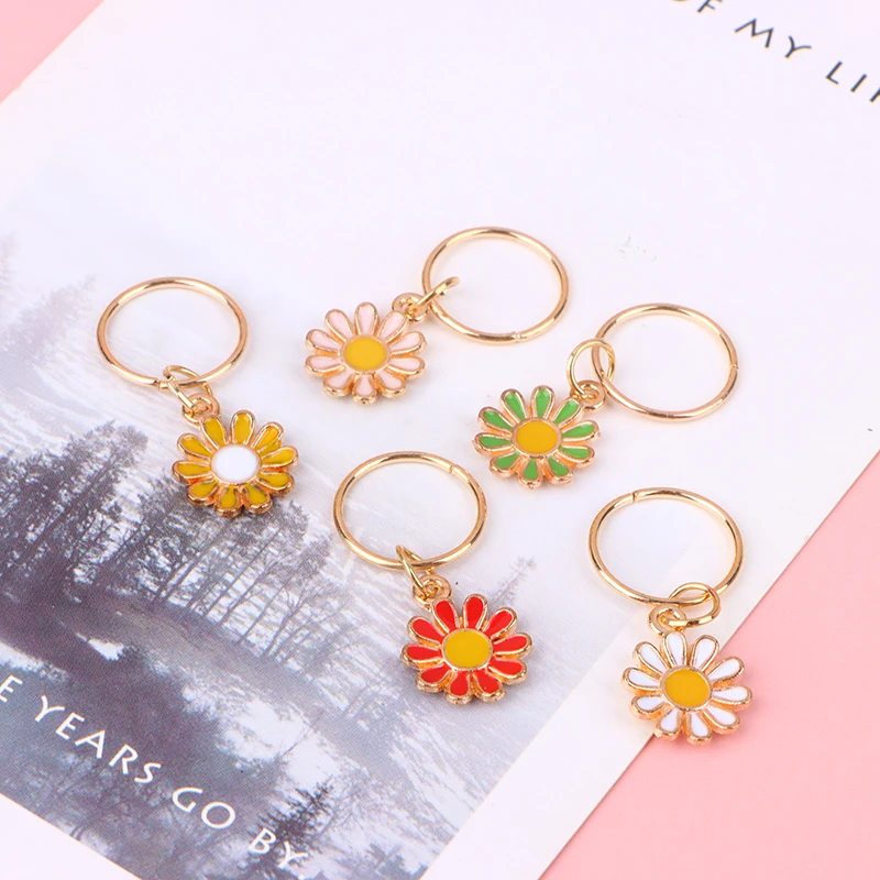 5Pcs/set Daisy Flower Alloy Knitting Stitch Markers Zinc Alloy Flower Pendant Multicolor For Knitting Tools DIY Findings