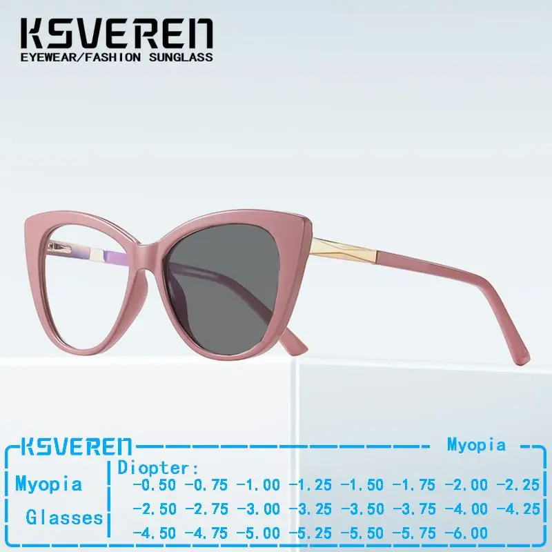 

2024 New TR90 Cat Eye Nearsighted Glasses Classic Photochromic Myopia Eyeglasses With Diopter 0 -0.5 -1.0 To -6.0