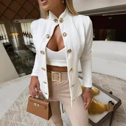 Women's Stand-up Collar Blazers Long Sleeve Slim Fashion Double-breasted Small Suit Jacket