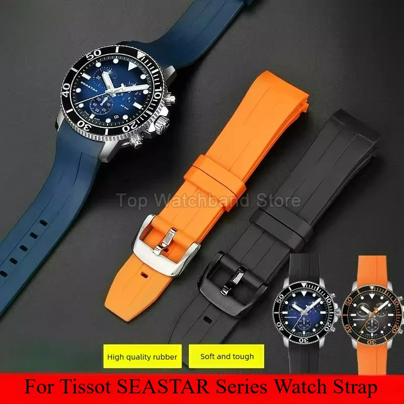 Pulseira de Borracha de Silicone para Relógio Masculino Tissot SEASTAR Series T120417 T120407, Cores Preto, Azul e Laranja, 22mm, Acessórios para Relógio