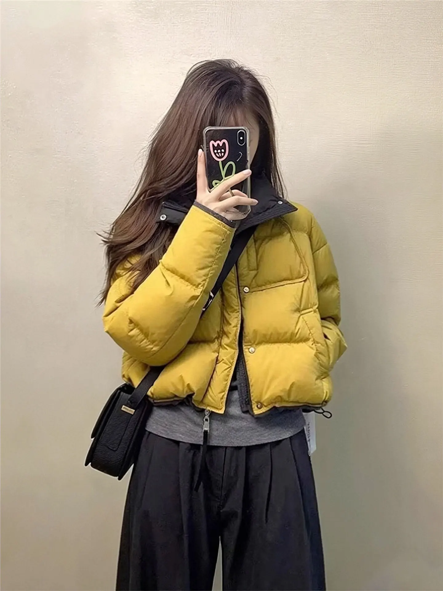 

Yellow ort Bread Sle Jaet Women's plus Size Korean Sle Unique Beautiful Cotton Coat for Winter Commute Thiened Long...