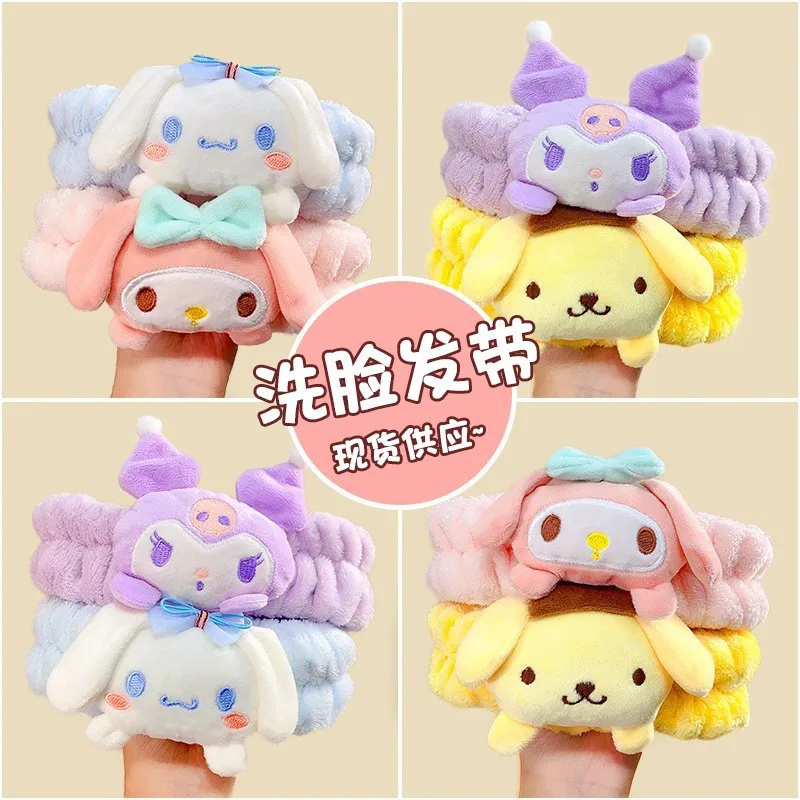 Sanrio Kuromi Melody Plush Doll Face Wash Makeup Hairband Kawaii Cinnamoroll Sweet Non Slip Elastic Hair Accessories Gifts