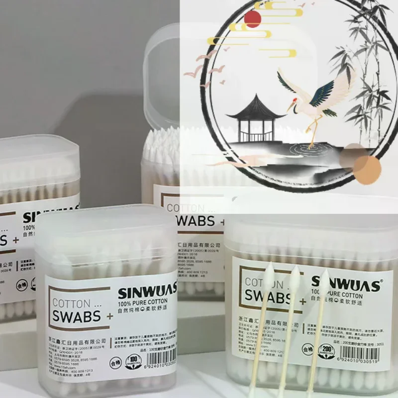 

100/200 шт. одноразовые домашние ватные палочки с двумя головками для чистки ушей, ватные палочки для макияжа