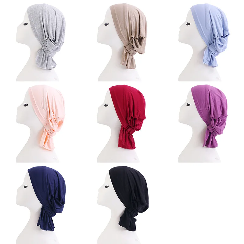 Muslim Women's Hijab Bottom Hat Underscarf 8 Colors Solid Color Elastic Turban Hijab Adjustable Bonnet Islamic Chemo Cancer Hat