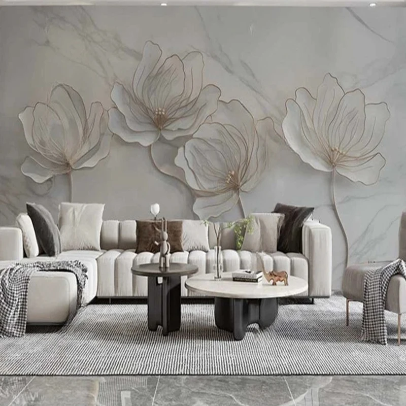 Modern Style Floral Print Wallpaper Custom Photo Mural Flower Marble Texture Wall Decor Office in the study Painting For TV Room