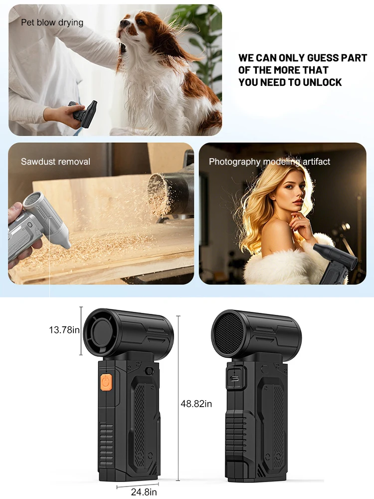 130000 RPM Mini-Turbo-Jet-Lüfter, bürstenloser Hochgeschwindigkeitsmotor, elektrischer Luftzerstäuber, einstellbare Windgeschwindigkeit, gewalttätig, mit 2 Düsen