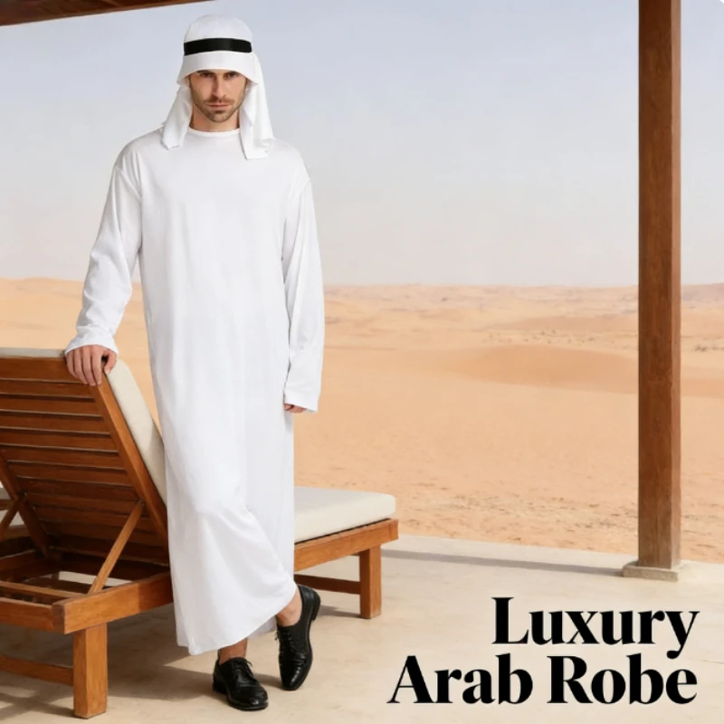 

Костюм для Хэллоуина: Арабский шейх/принц, маскарадный костюм для мужчин, чисто белый, в стиле Ближнего Востока/Дубая