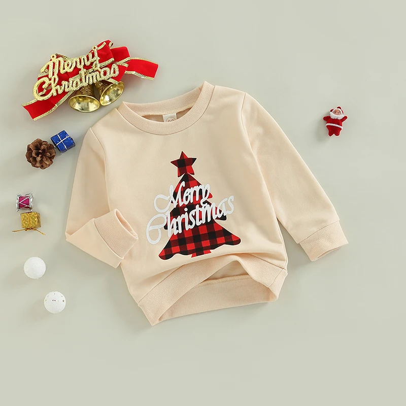 

Cute Baby Boys Girls Christmas Sweatshirts Round Neck Long Sleeve Pullovers Winter Tops with Reindeer Print and Snowflake