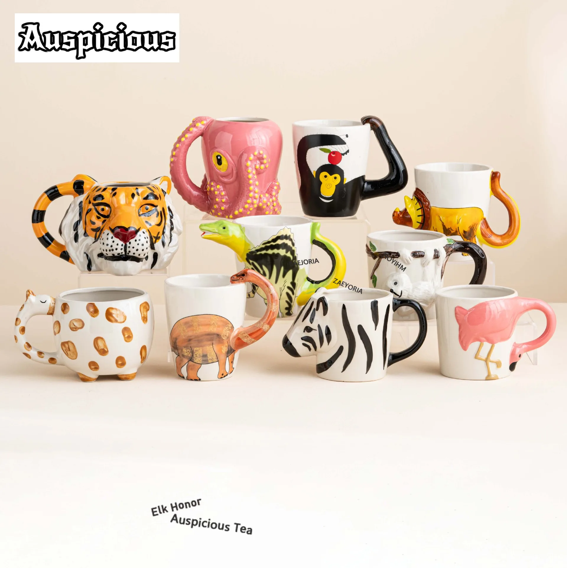 ZAEYORIA Whimsical Design Artificial Animal Ceramic Mug 3D Tiger Head Hand Painted Coffee Cup For Decor Ideal Gift Xmas New Year