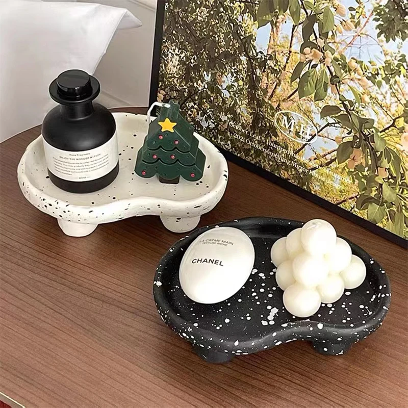 Ins Jewelry Storage Tray Splashed Ink Key Tray Resin Aromatherapy Niche Tray Coffee Table Ornaments Livingroom Decoration