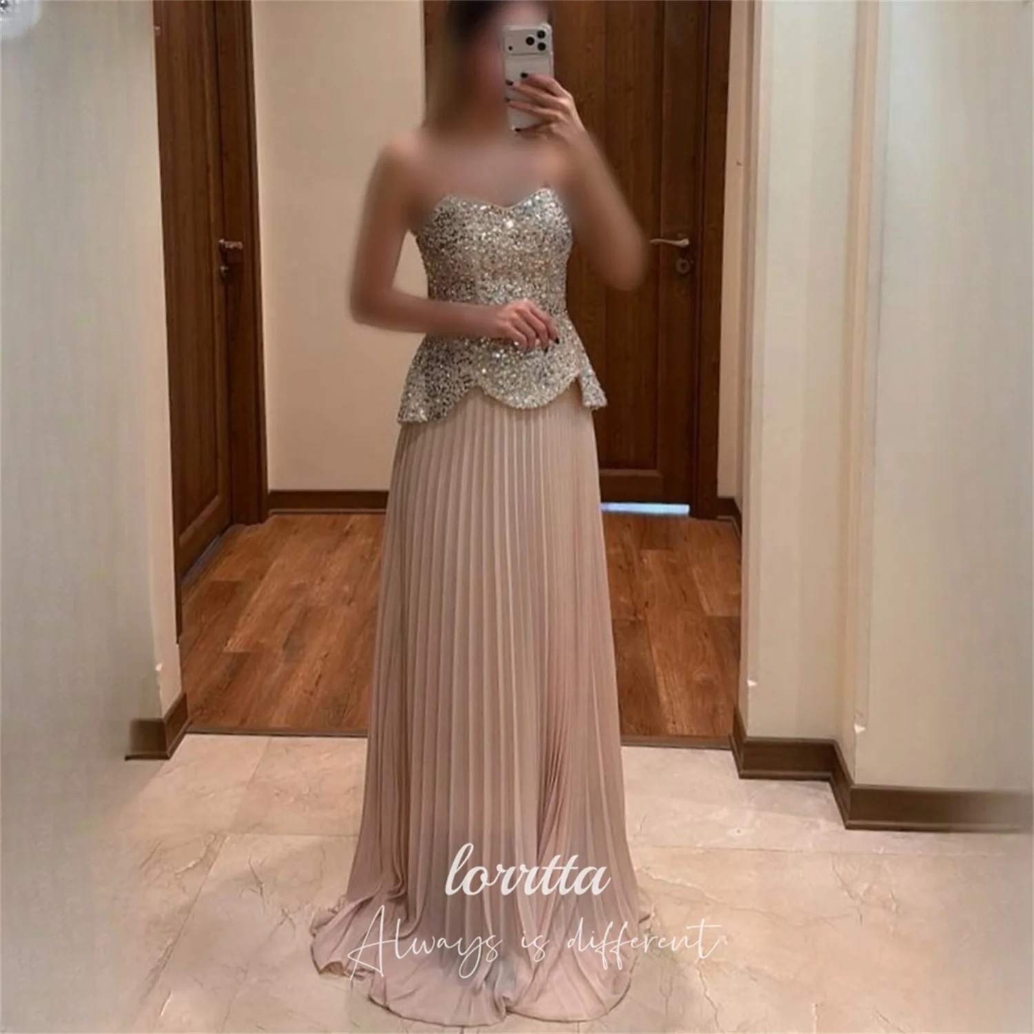 

Lorrtta Sequin Sweetheart Beige A-Line Evening Dress 2026 Prom Dress Pleated Elegant Formal Evening Gown Women Customized