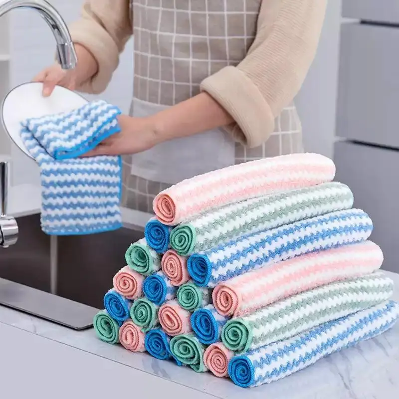 Wavy Striped Towel Soft Thick Super Absorbent Quick Drying Lint-Free Multipurpose for Kitchen Bathroom Travel Use