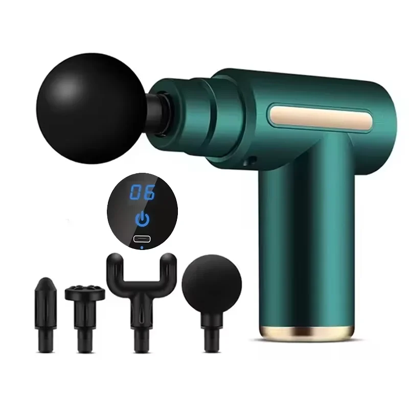 Fasciaal massagepistool Elektrisch percussiepistool Massager Lichaamsontspanning met LED-touchscreen 4 vervangbare massagekoppen