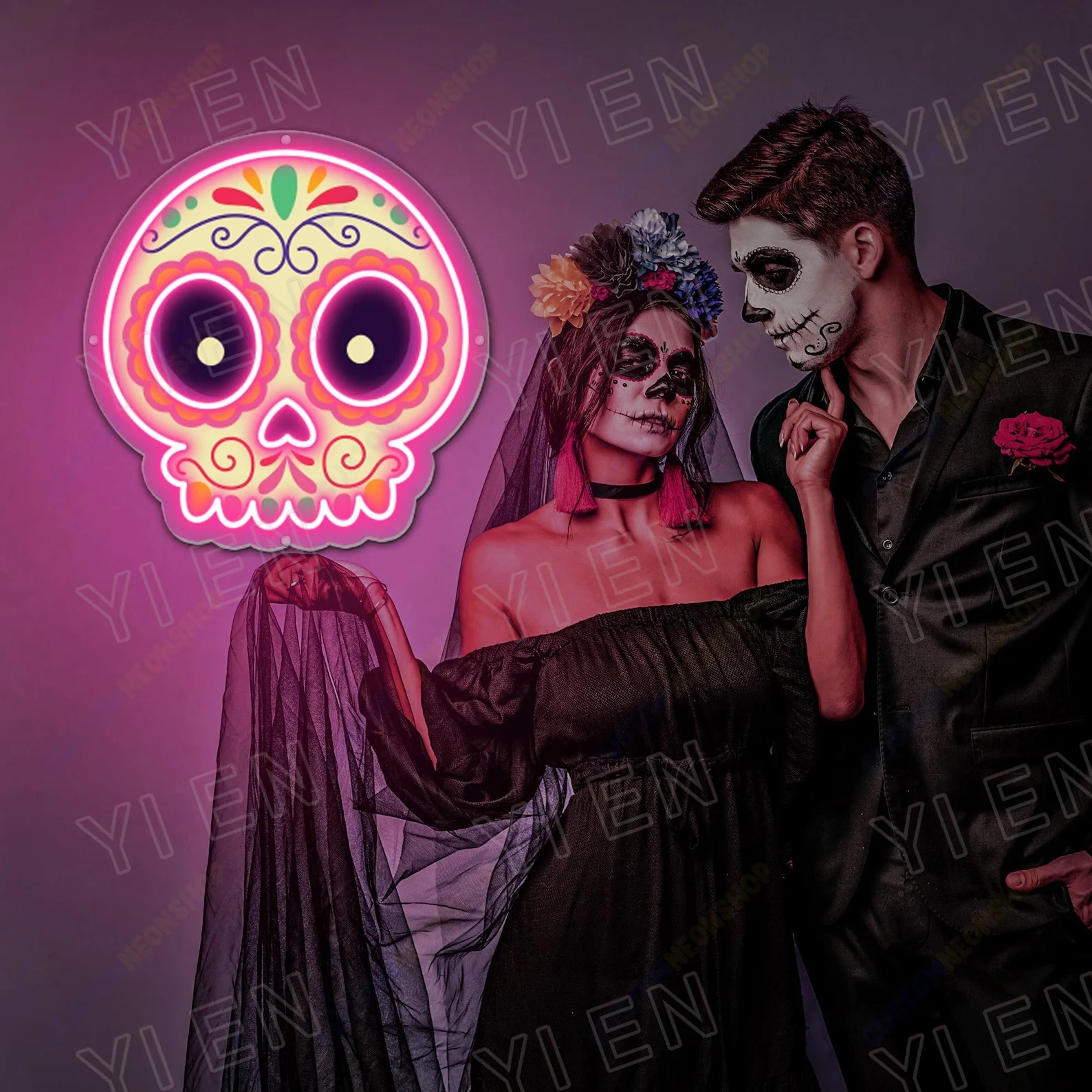 Imagem -02 - Sinal de Néon Led para Bar Wall Decor Hallow Sugar Skull Mexicano e Mexicano Sinal de Néon uv Cerveja e Clube