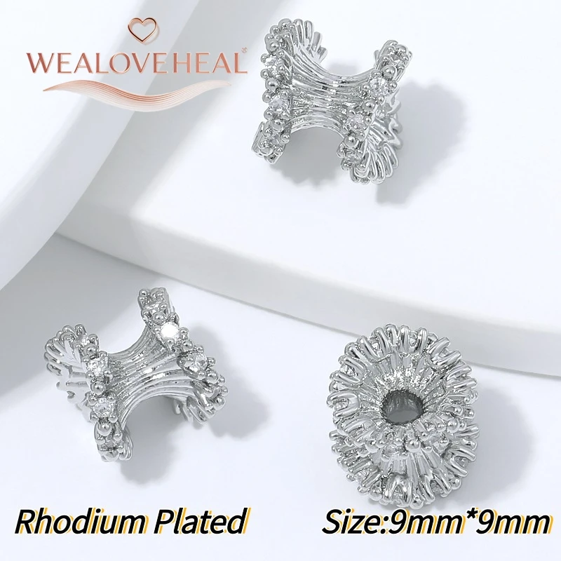 perlen für schmuckherstellung, 8mm 9mm Sunburst Spacer Perlen 4mm Großloch 18K Vergoldetes Messing Micro Pave CZ Spiky für DIY Armband Halskette Schmuckherstellung – Detail 32
