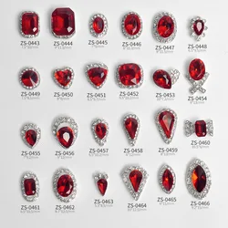 5 pezzi Glitter ghiaccio traslucido rosso grandi diamanti bianco argento bordo lega Nail Art strass decorazioni gioiello ornamenti per Manicure