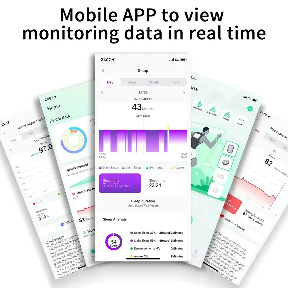 Anillo inteligente deportivo multifunción para Android e iOS, Monitor de sueño, presión arterial, frecuencia cardíaca, oxígeno en sangre, nuevo