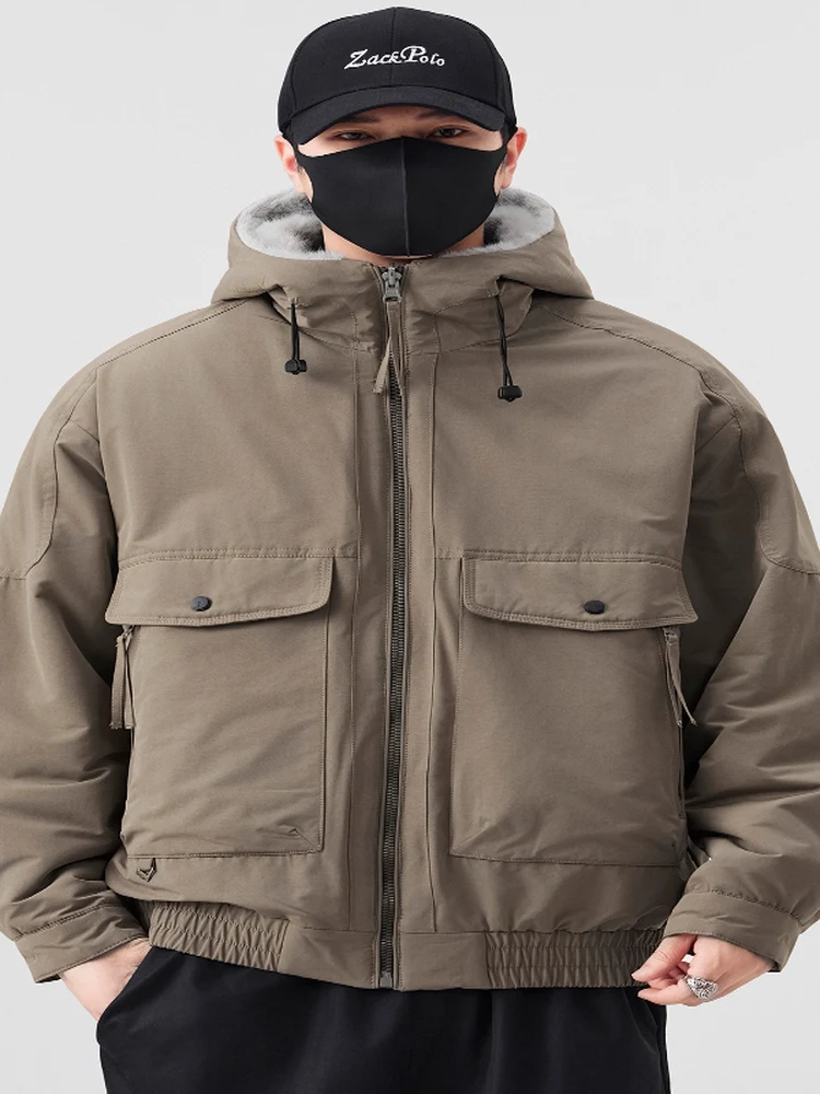 

2025 New Men's Workwear Style Hooded Cotton Jacket Loose Thick Warm Outerwear Trendy Brand Cotton Clothes for Winter