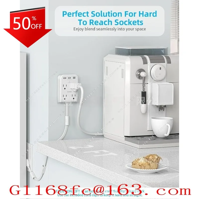 Power Strip 5 Feet - Flat Wall Extension Cable, Extension Outlet Socket Extender