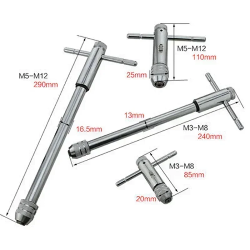 Screwdriver Tap Wrench T-handles Workshop Adjustable Die High Carbon Steel M3-M8 M5-M12 Ratchet Repair Equipment