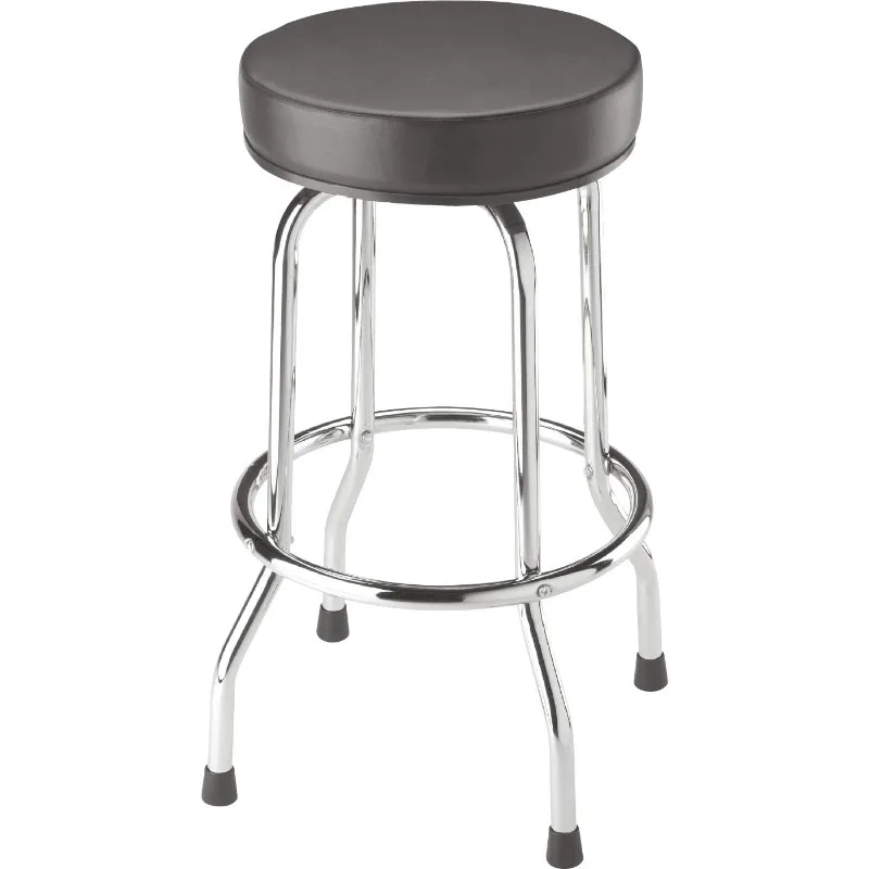 Torin Swivel Bar Stool: Padded Garage/Shop Seat with Chrome Plated Legs, Black, 28.74