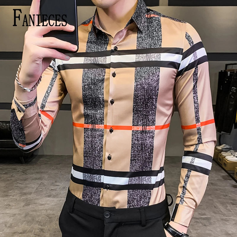 

Plus Size 6XL-M Spring Striped Print Men Shirts Social Club Clothing Luxury Baroque Shirt Slim Long Sleeves Mens Designer Shirts