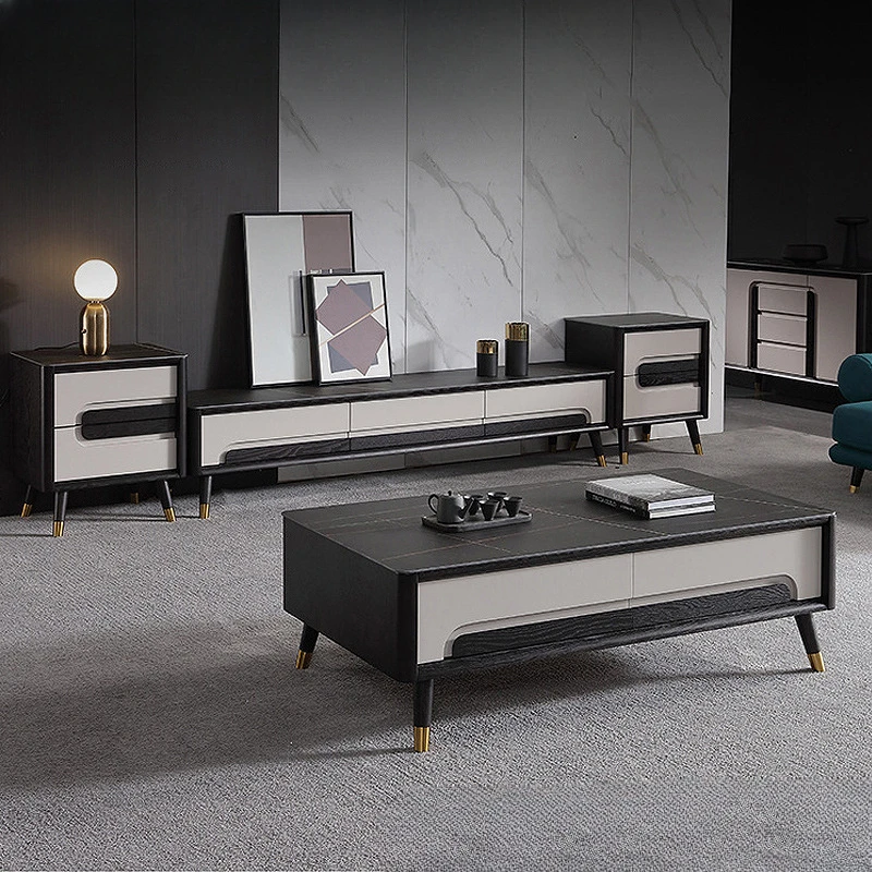 

Imported slate coffee table TV cabinet combination modern simple and light luxury small-sized solid wood Nordic marble