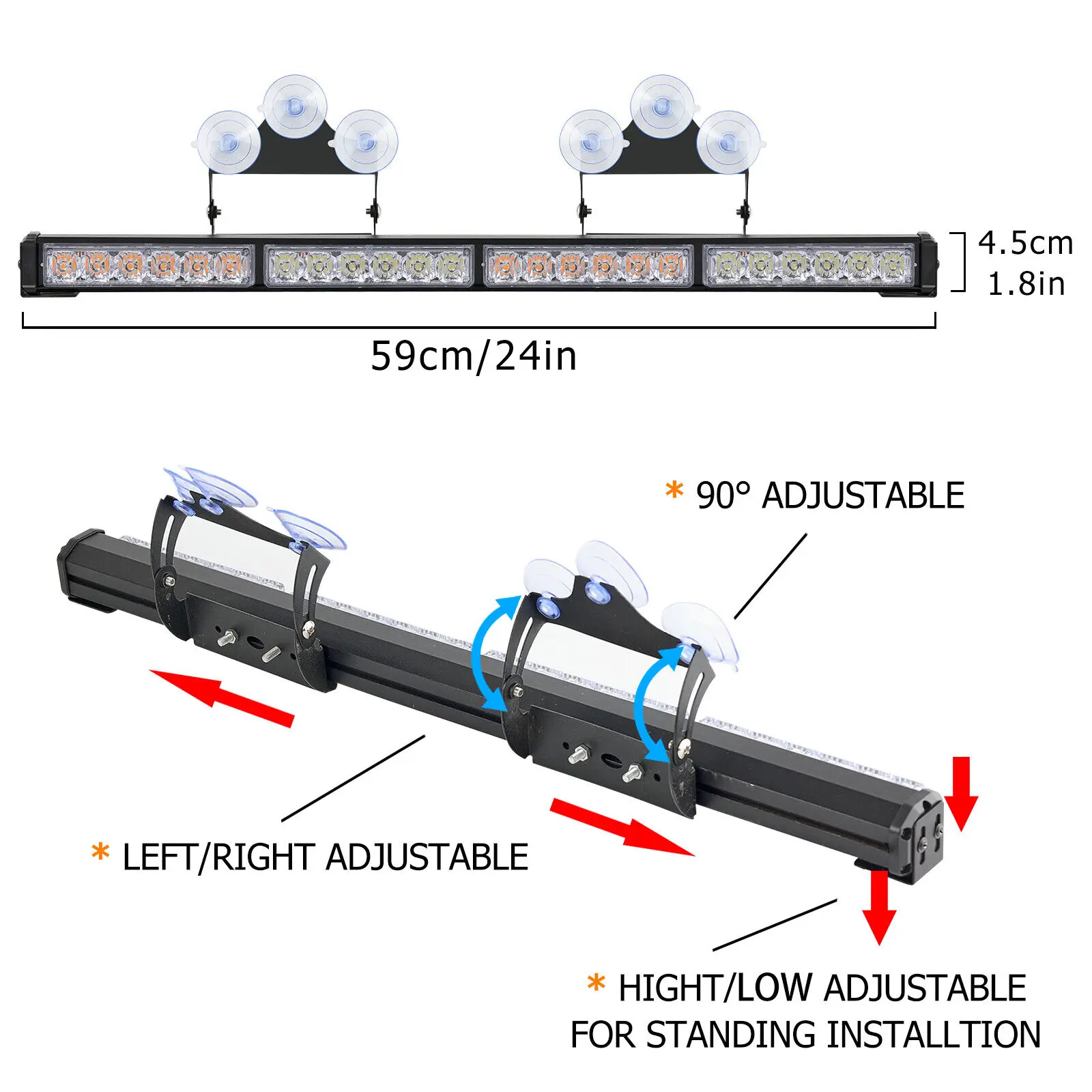 2 x White Yellow LED Windshield Strobe Light Emergency Flash Warning Lamp Memory