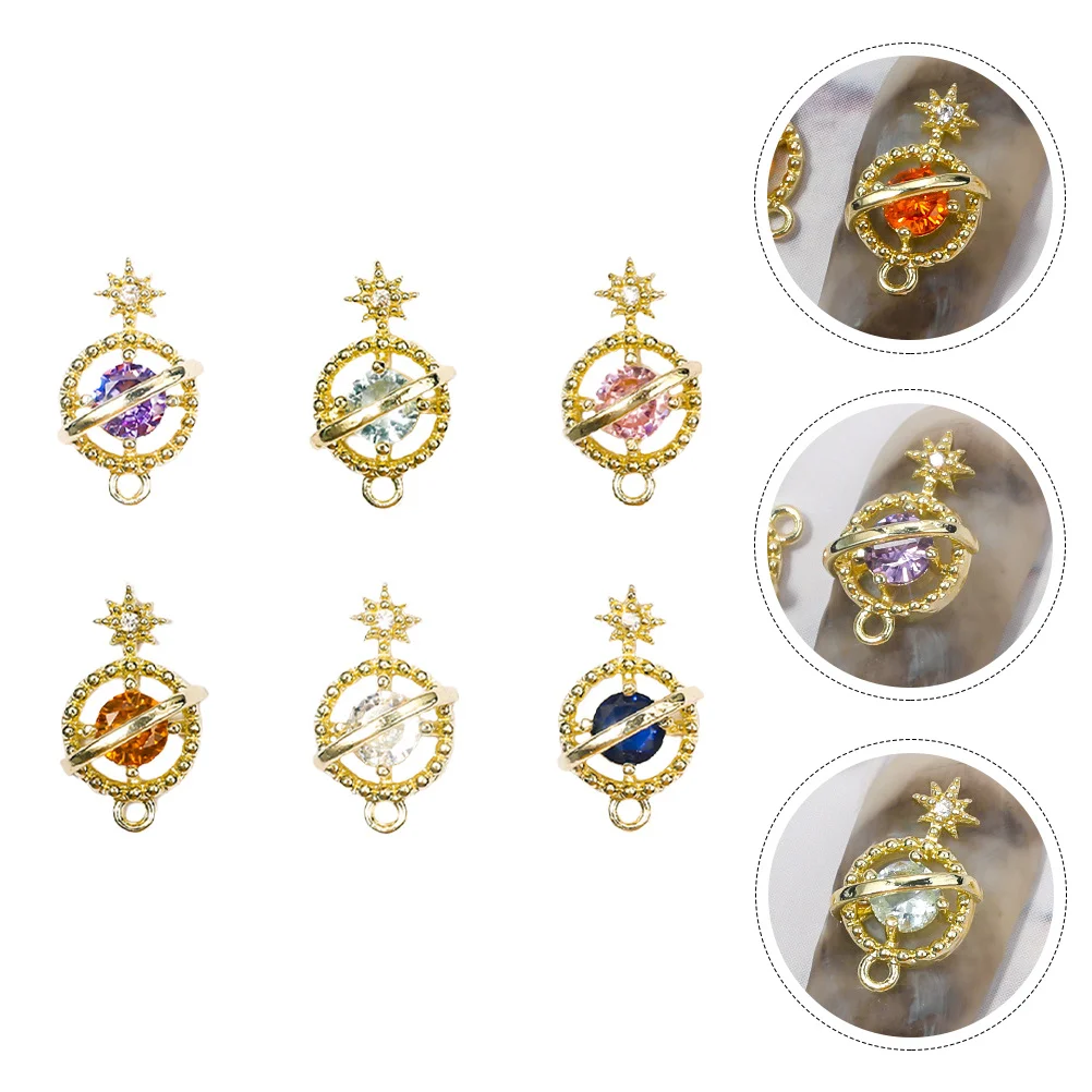 6 個ジルコン惑星ネイルアート装飾マニキュア Diy 合金装飾品ネイルアクセサリーサロン装飾装飾品