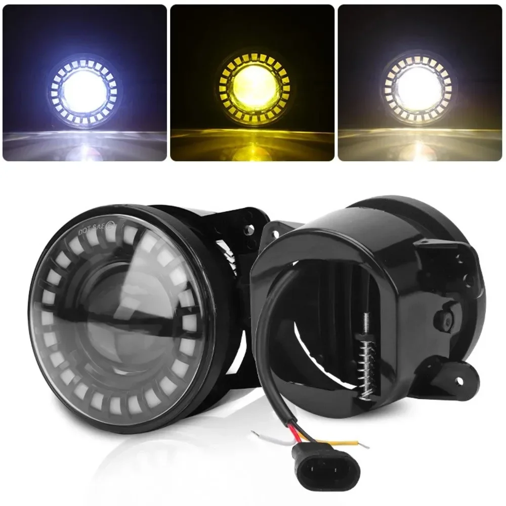 2PCS 4 Inch Round Fog Lamps Light White DRL Amber Turn Signal Lamp LED Fog Light For Jeep Wrangler JK TJ Dodge Journey ATV view 2