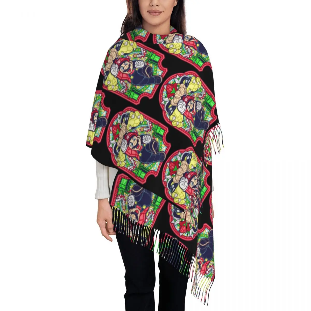 

Изготовленный на заказ шарф с фрагментом M-Marioed для женщин и мужчин, стильная зимняя шаль, накидки с кисточками